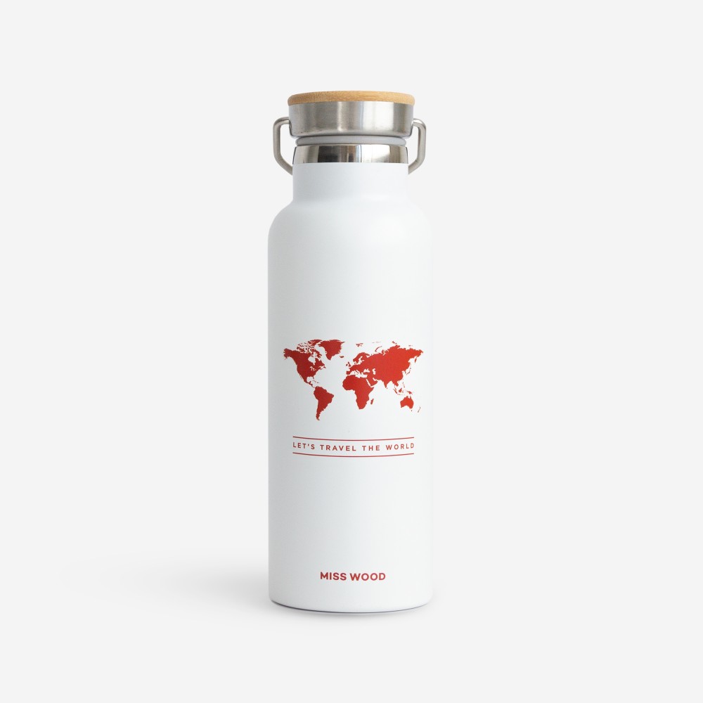 Woody Μπουκάλι Θερμός 500ml - Λευκό/Κόκκινο
