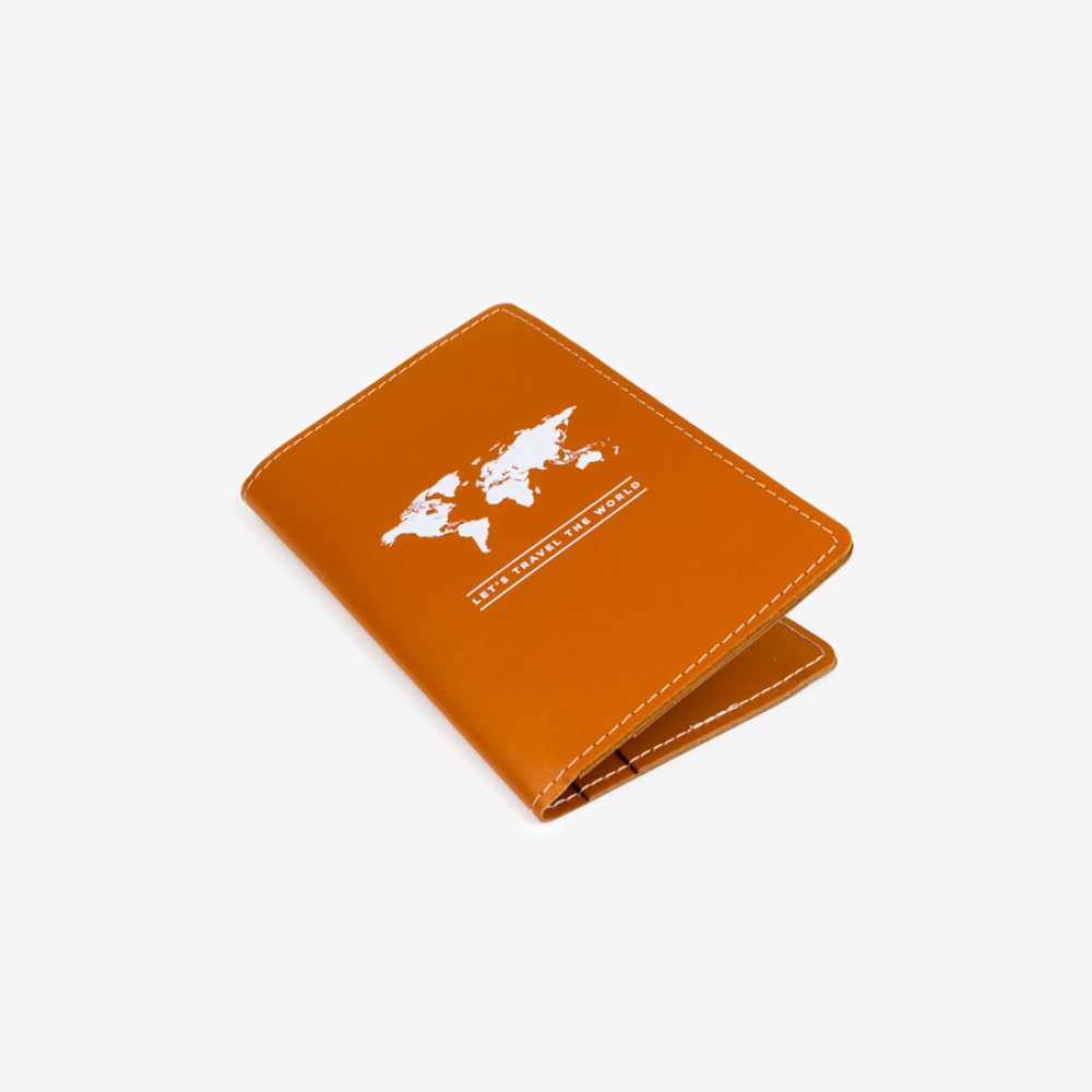 Miss Wood Δερμάτινη θήκη διαβατηρίου - Καφέ/Πορτοκαλί