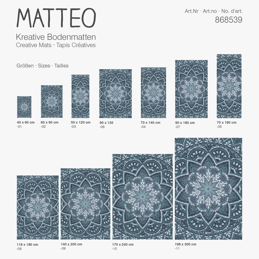 Contento Matteo Χαλί Βινυλίου 50x120cm Ψηφιδωτό Σχήμα - Πετρόλ