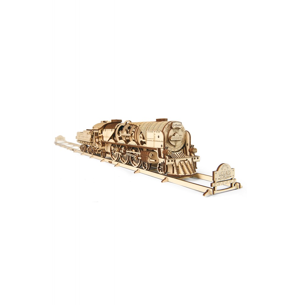 Ugears Ξύλινο Μηχανικό 3D Παζλ - V- Εξπρές Τρένο Ατμού με Βαγόνι για Μεταφορές - 56x12x12cm