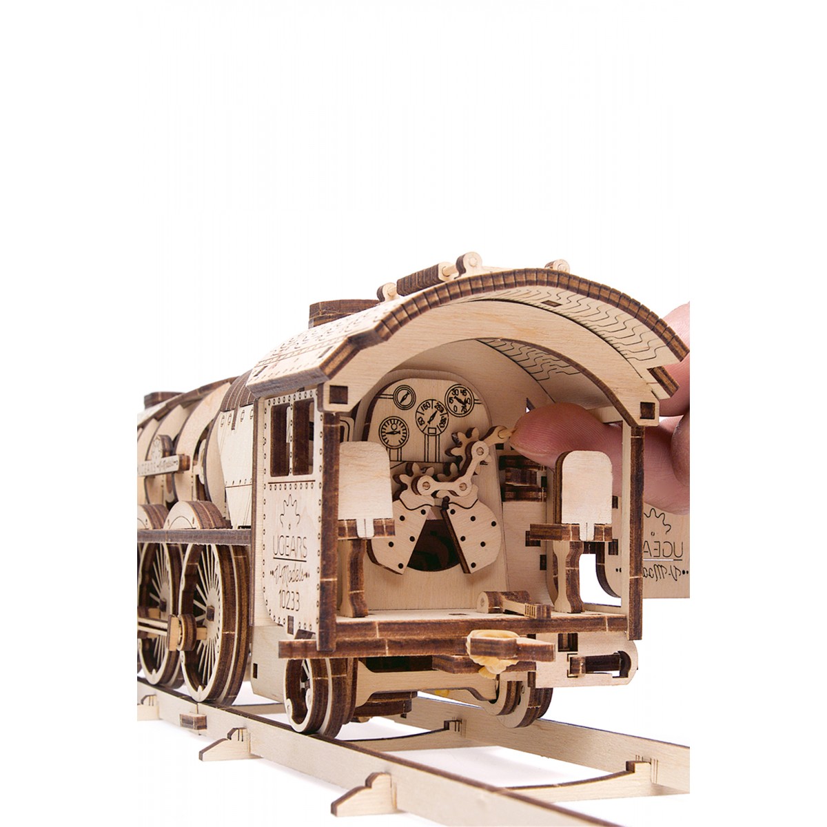 Ugears Ξύλινο Μηχανικό 3D Παζλ - V- Εξπρές Τρένο Ατμού με Βαγόνι για Μεταφορές - 56x12x12cm