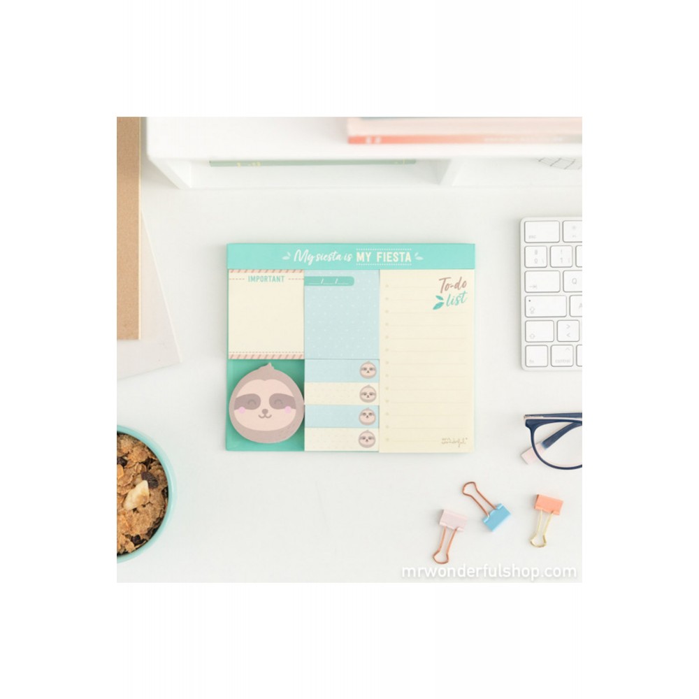 Mr. Wonderful Μπλοκ αυτοκόλλητων σημειώσεων (8 σετ post-it) - Sloth