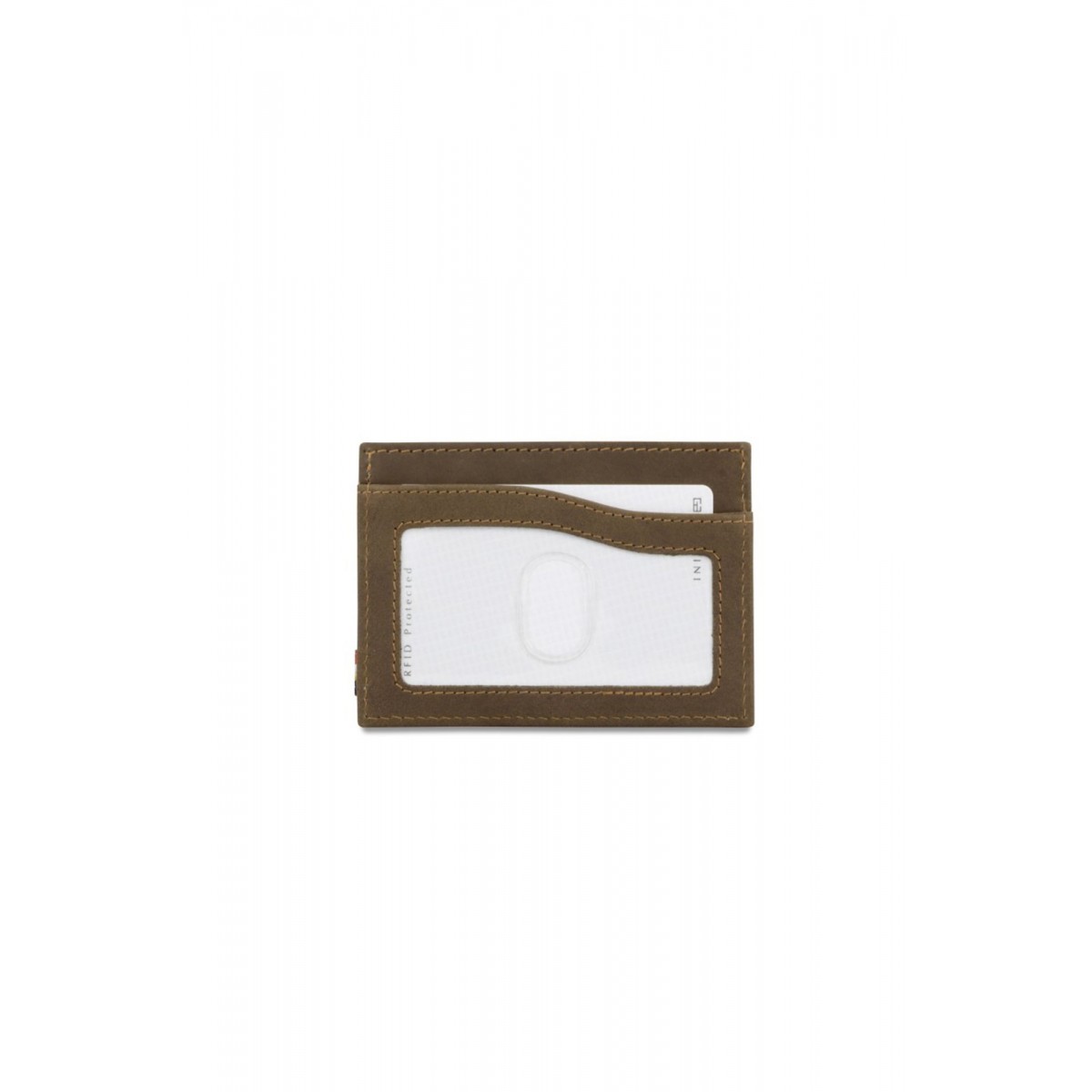 Garzini Leggera Card Holder with ID Window - Vintage - Καφέ Σκούρο (Java Brown)