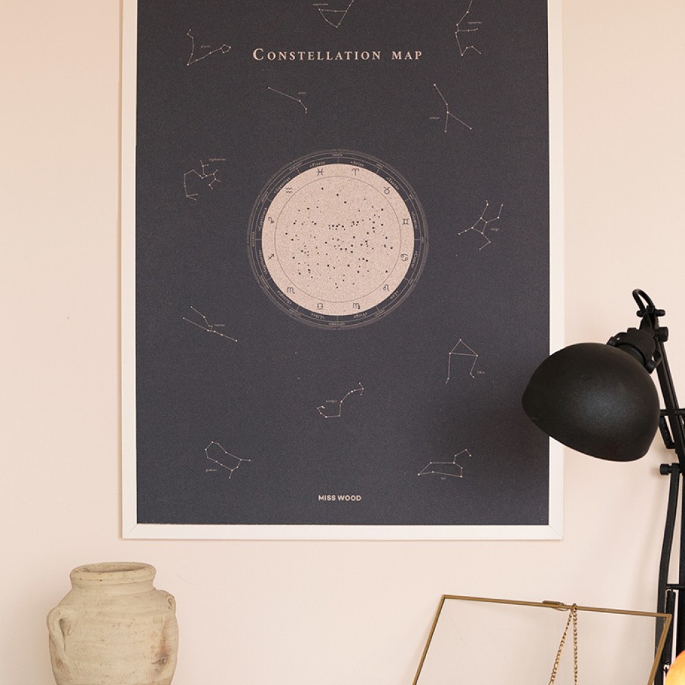 Miss Wood - Χάρτης Αστερισμών - L Φεγγάρι - Λευκό Κάδρο - 60 x 45 x 1 cm