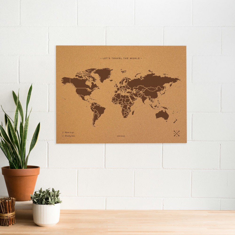 Woody Παγκόσμιος χάρτης φελλού Miss Wood - XL - Καφέ